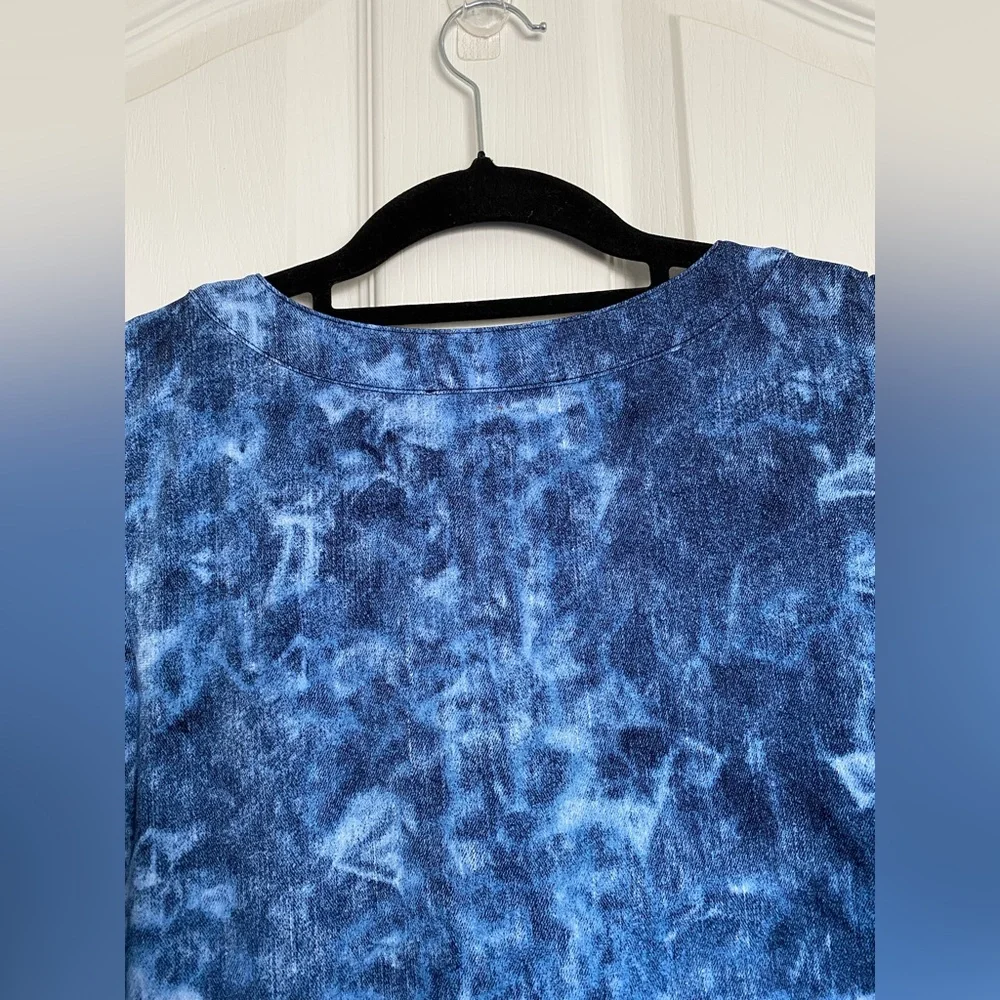 MICHAEL KORS Sleeveless Tie Dyed Denim Blue Lace Up Neck Tank Mini Dress Size L - Picture 11 of 14